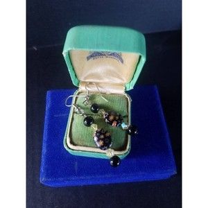 Black Beaded Dangling Earrings